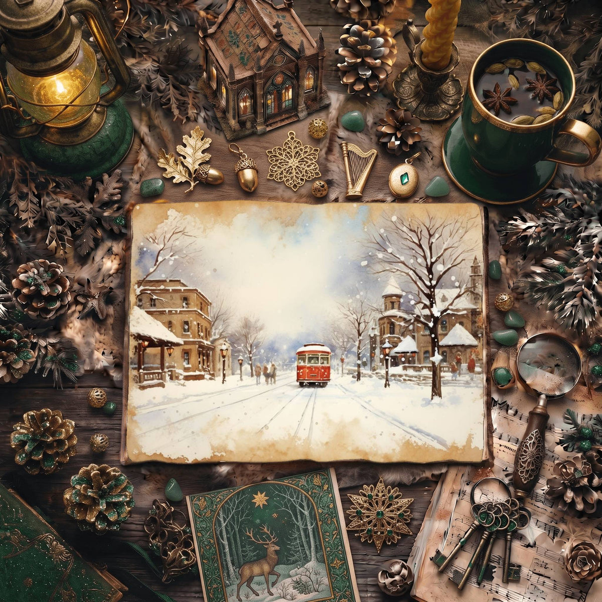 Christmas Snowy Town Digital Papers