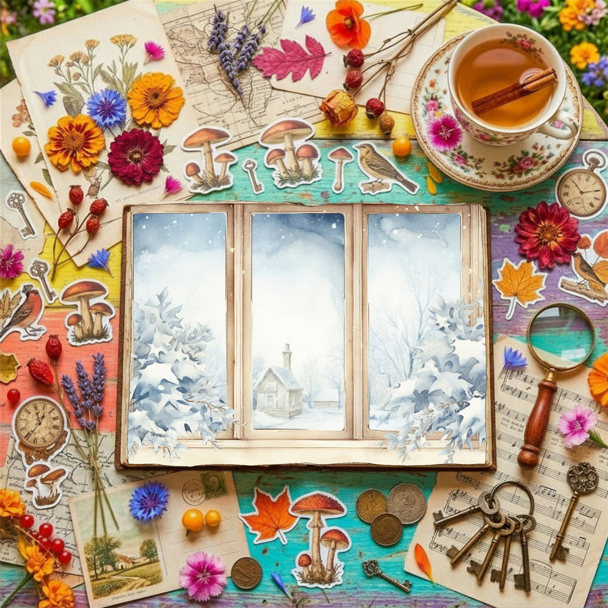 Christmas Snowy Window Digital Papers
