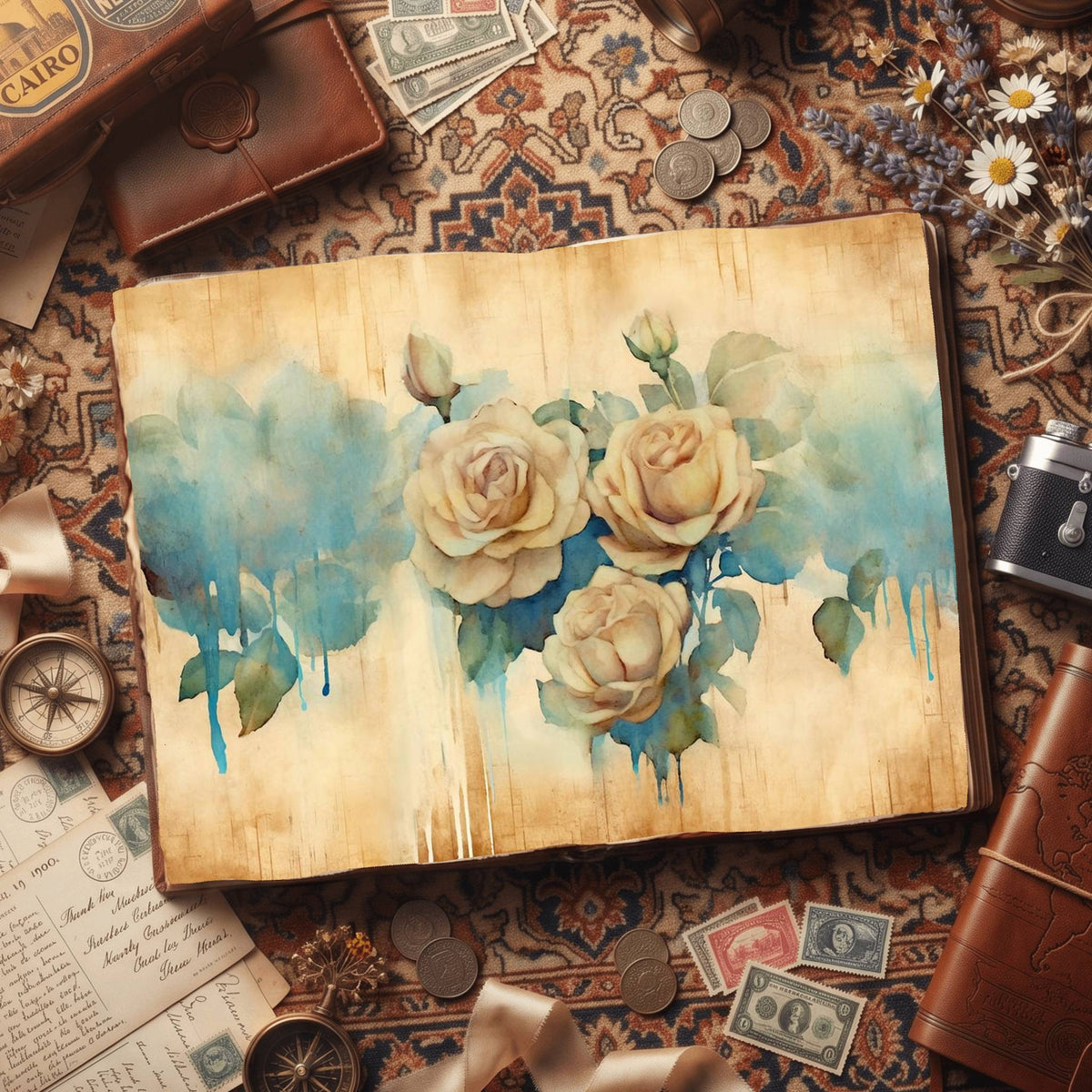 Cream Rose Digital Papers