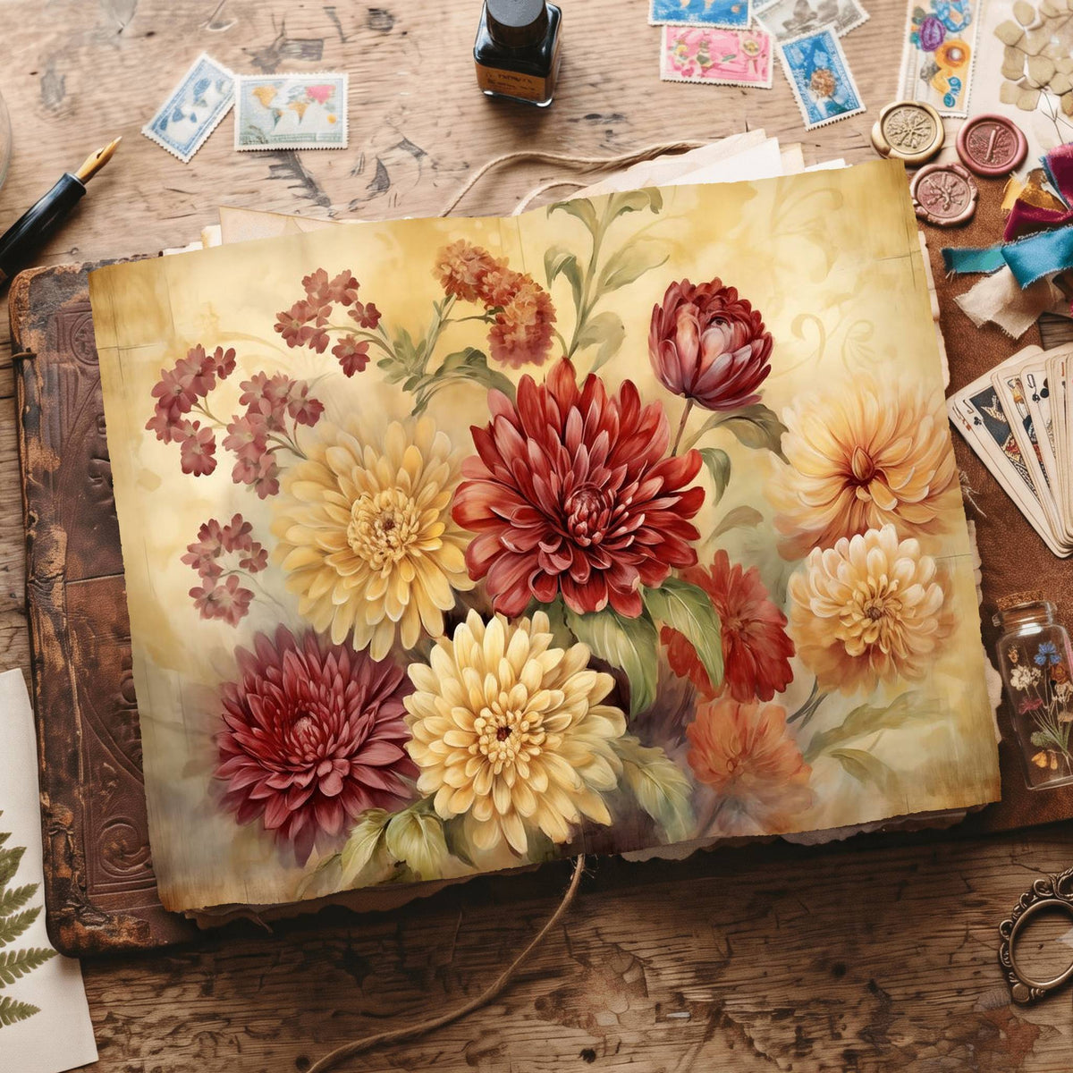 Crimson Flowers Digital Papers