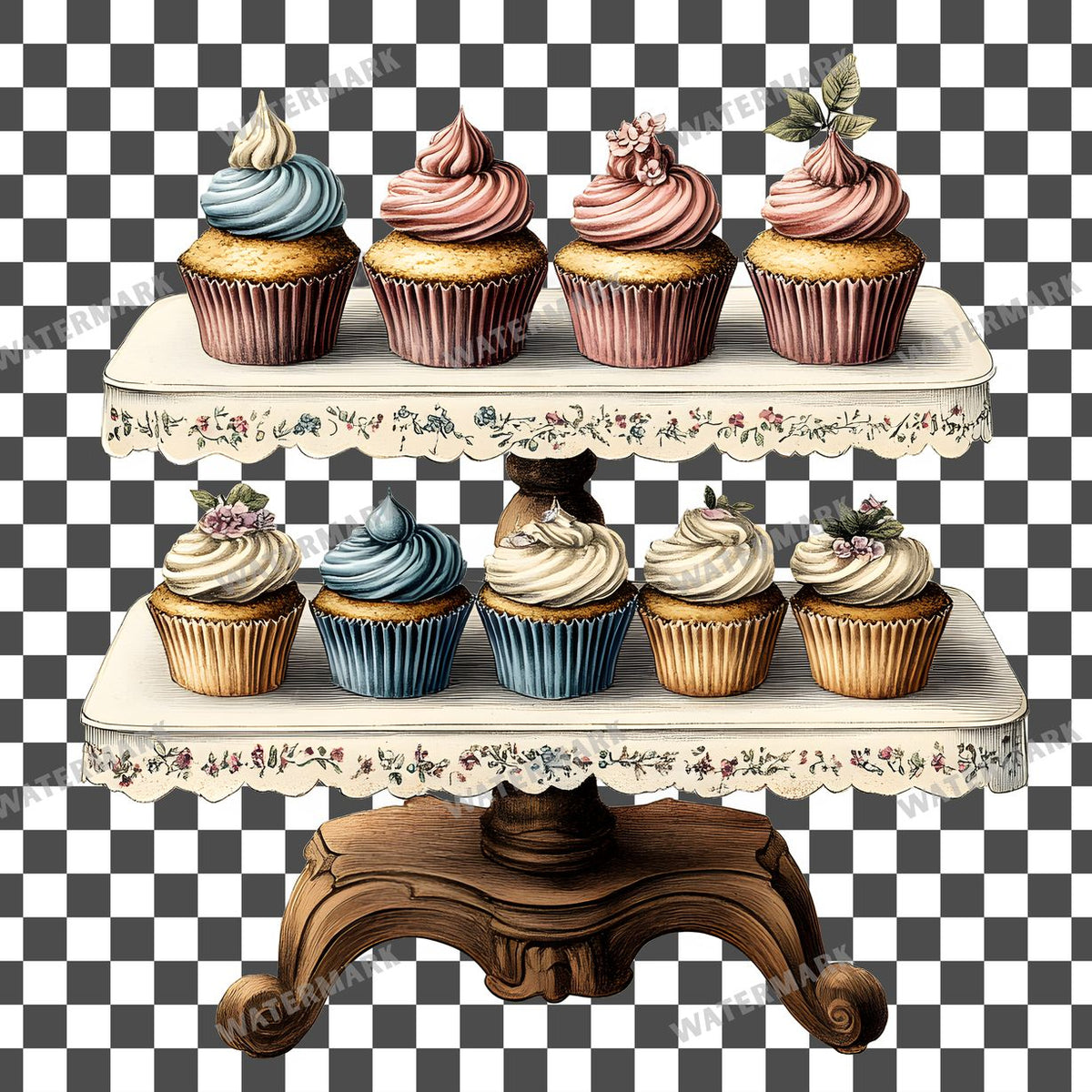 Cupcake Stand Vintage Style Clipart Pngs
