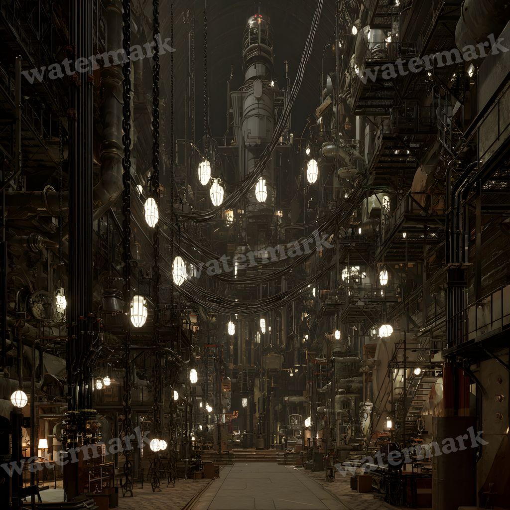 Dark Steampunk Factory Night Backdrop Images
