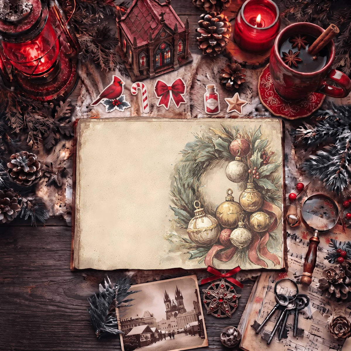 Festive Holiday Wreath Digital Papers
