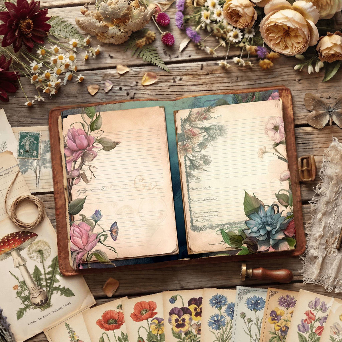 Floral Lined Digital Papers
