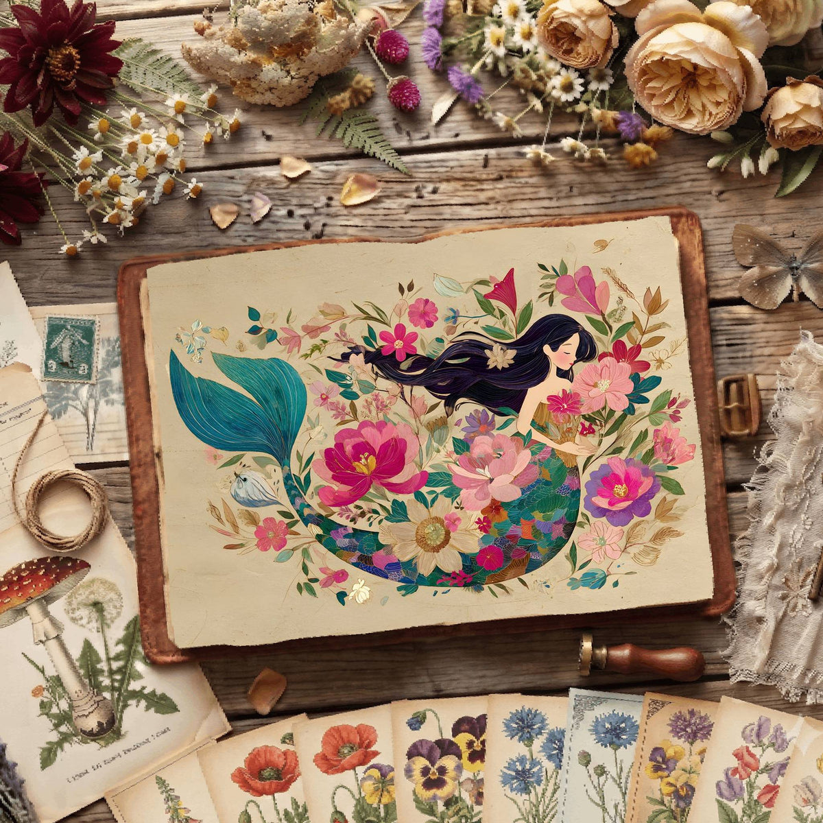 Floral Mermaid Underwater Digital Papers
