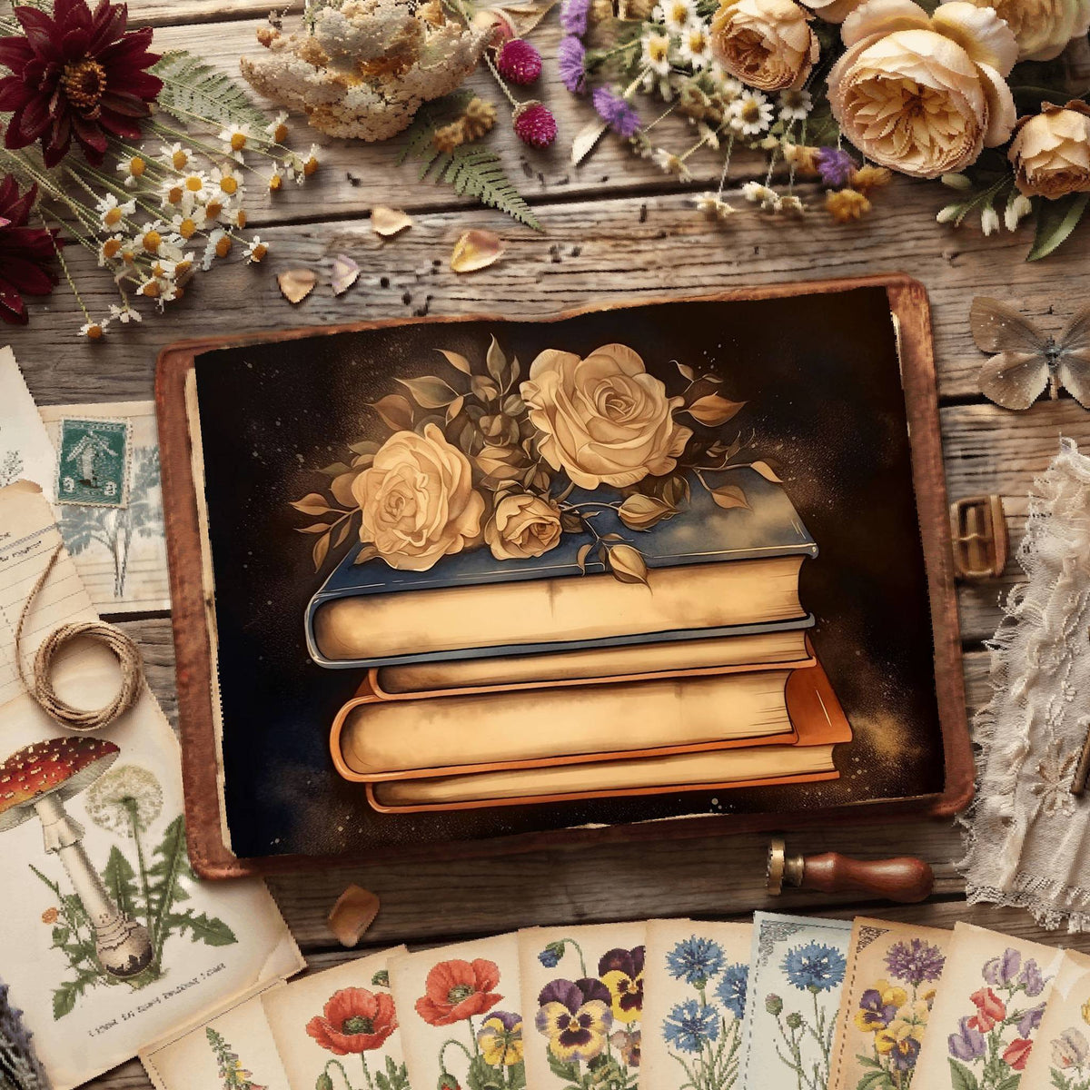 Floral Reading Digital Papers