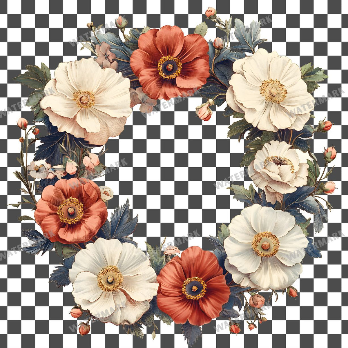 Floral Wreath Vintage Style clipart PNG on a transparent background, design 3