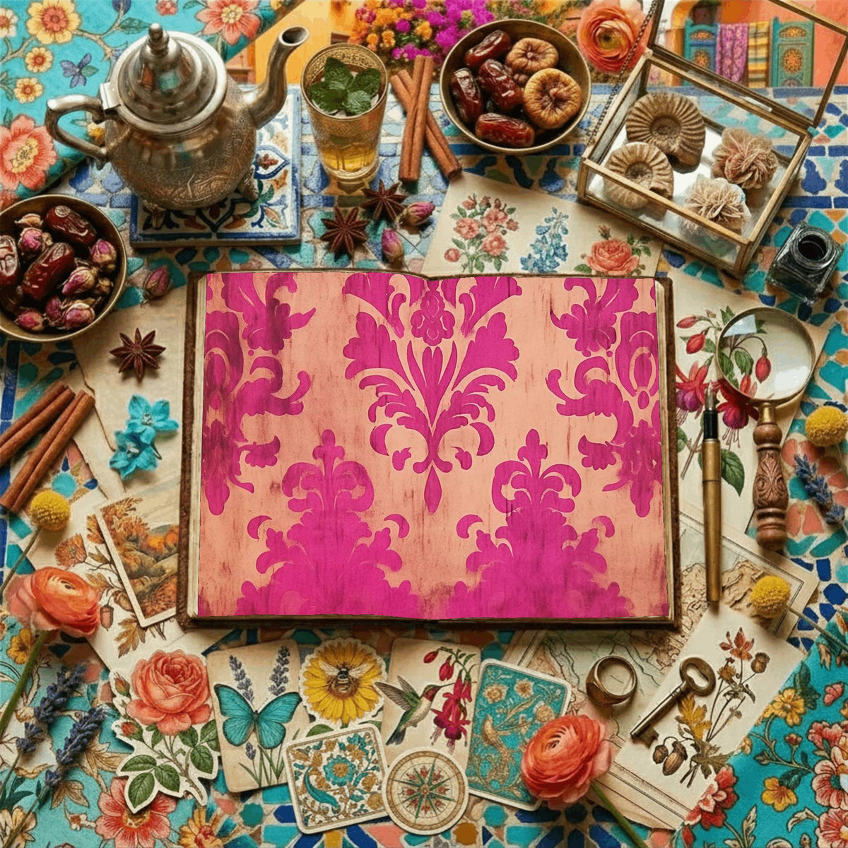 Fuchsia Damask Digital Papers