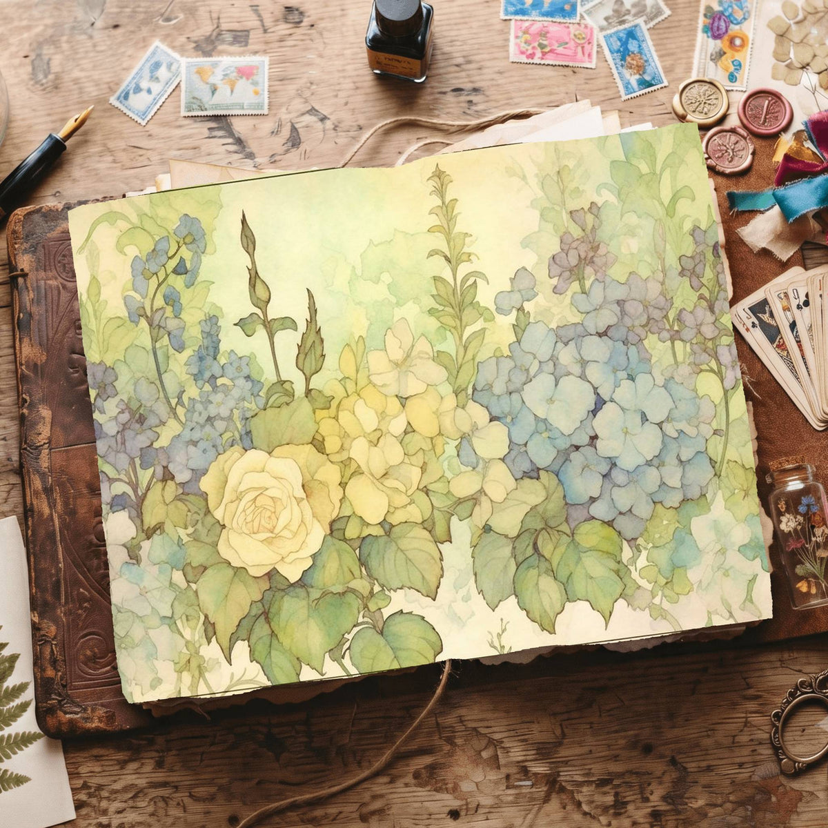 Green Hydrangea Digital Papers
