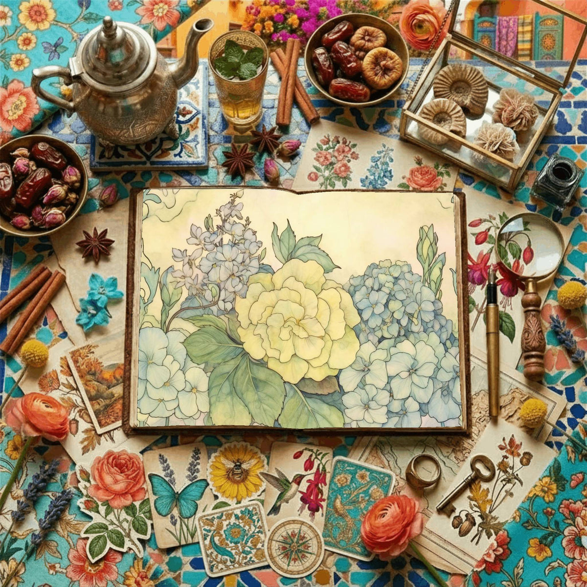 Hydrangea And Roses Digital Papers