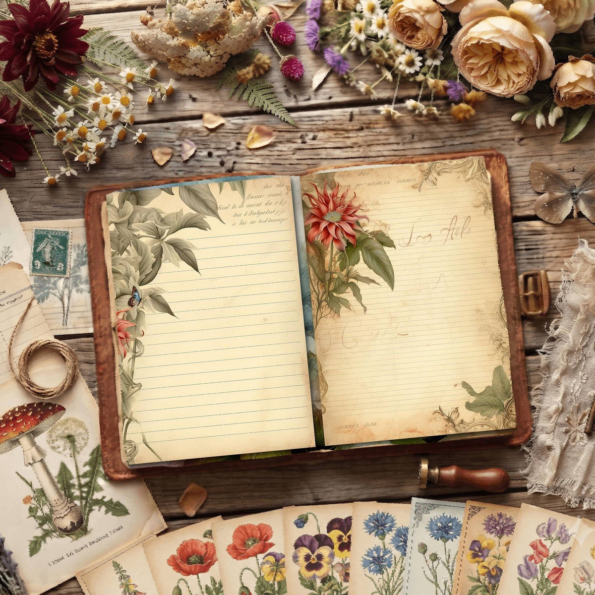 Line Flower Digital Papers