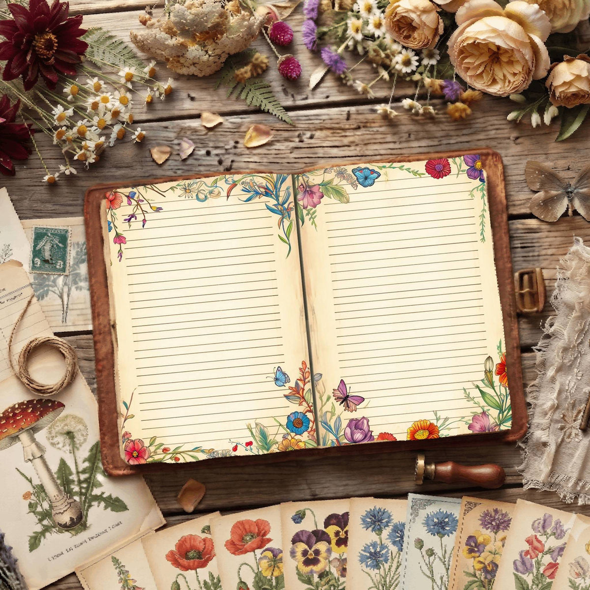 Lined Floral Digital Papers