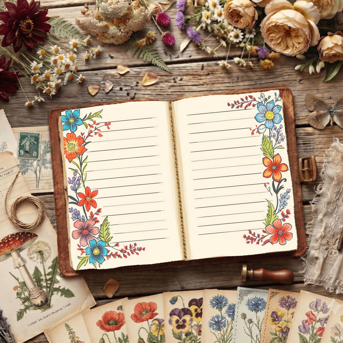 Lined Floral Digital Papers