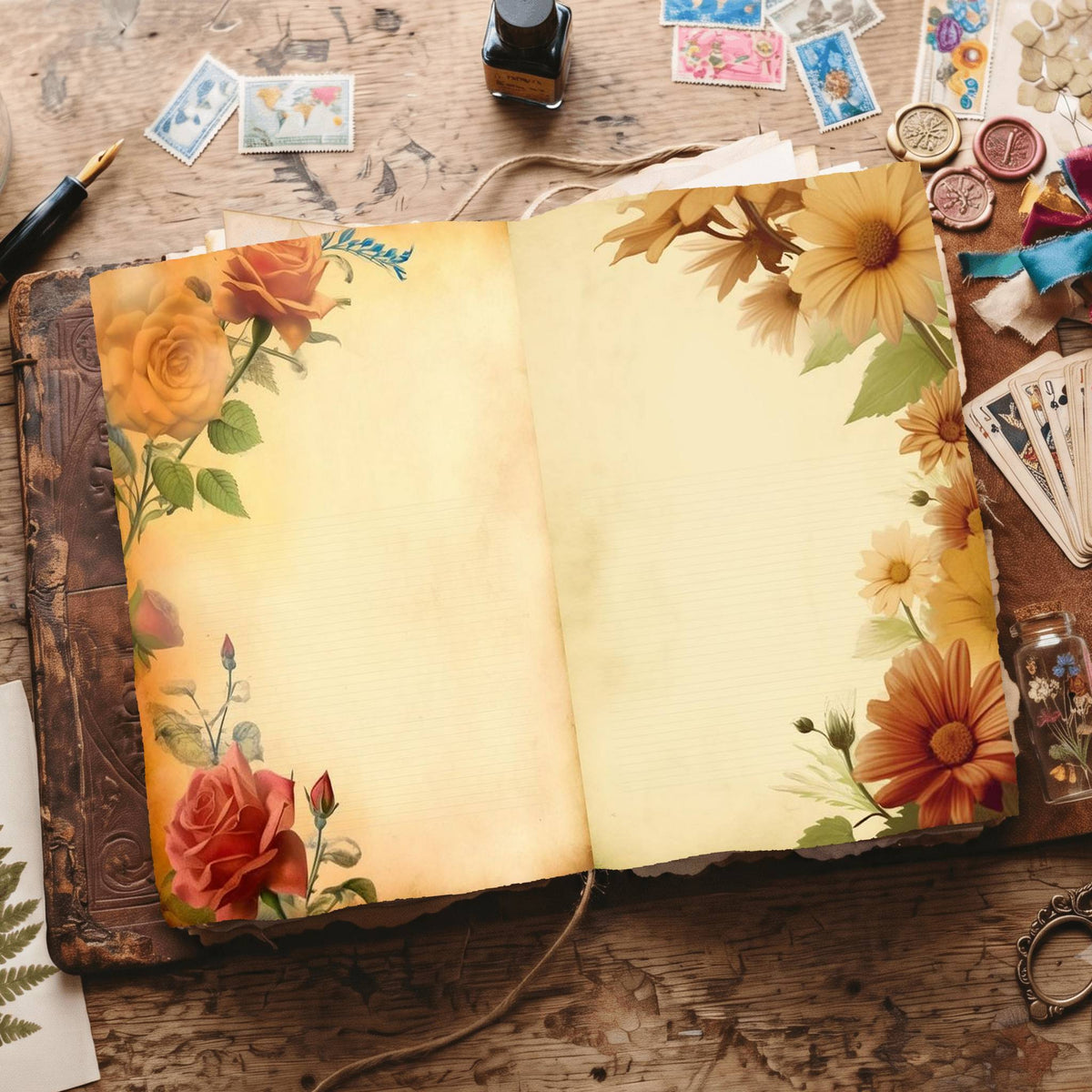 Lined Flower Digital Papers