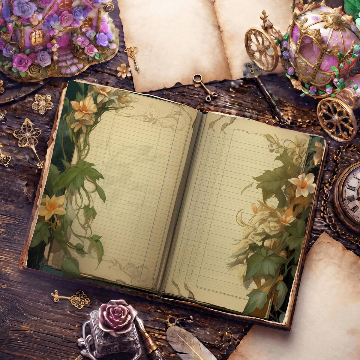 Lined Flower Digital Papers