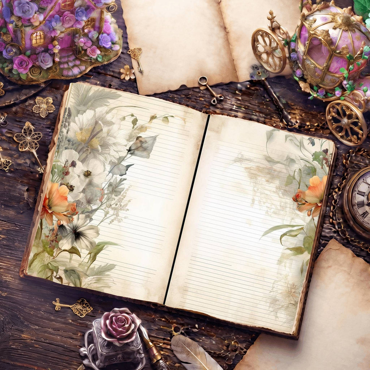 Lined Flower Digital Papers