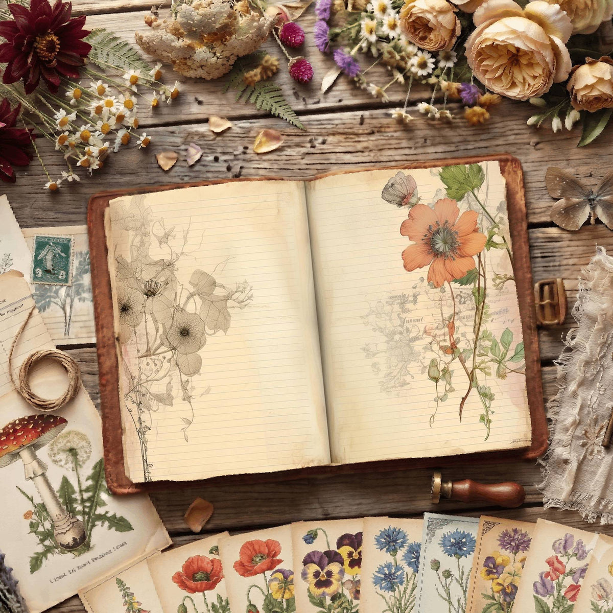 Lined Flower Digital Papers