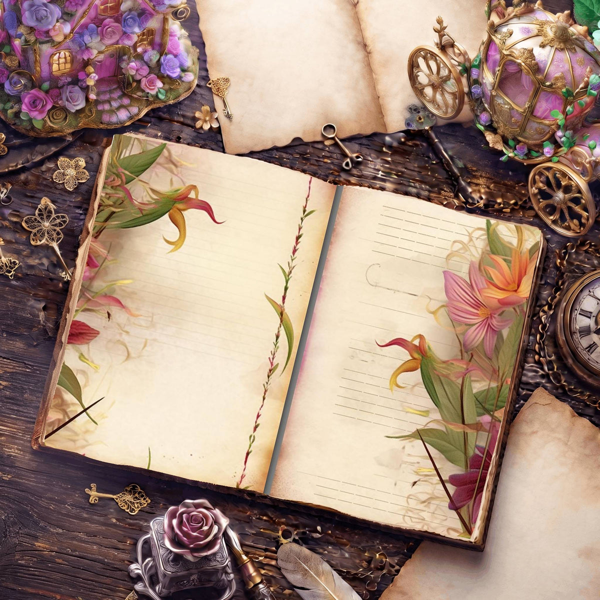 Lined Flower Digital Papers