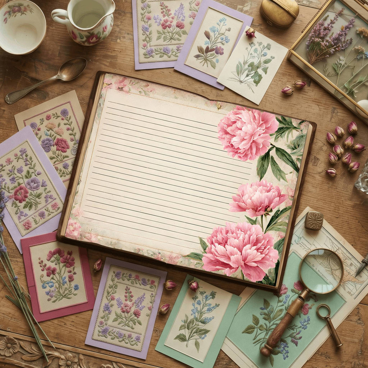 Lined Pink Peony Digital Papers