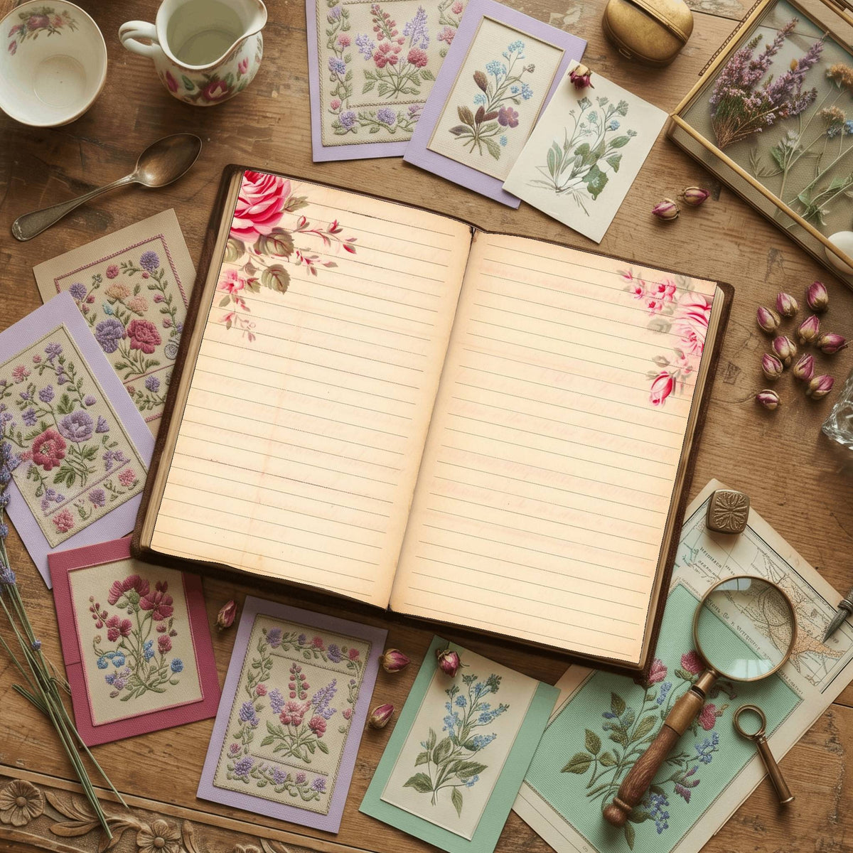 Lined Pink Rose Digital Papers