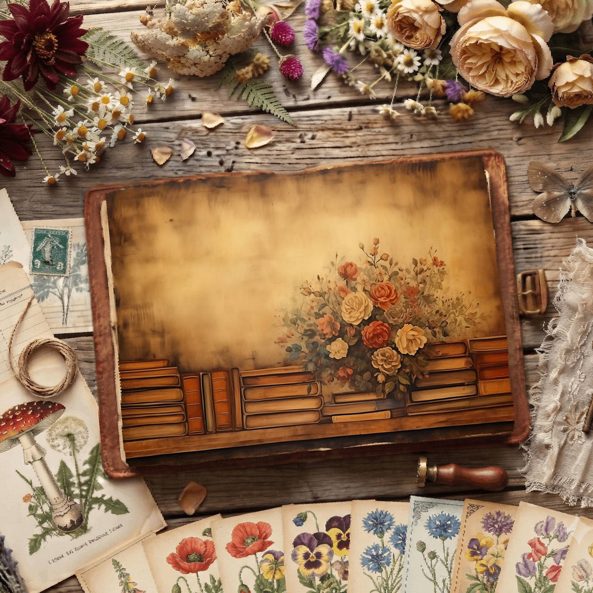 Literary Florals Digital Papers