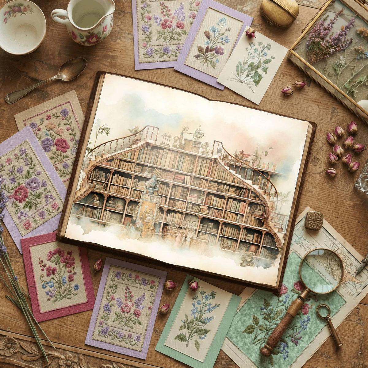 Magic Library Vintage Pastel Digital Papers