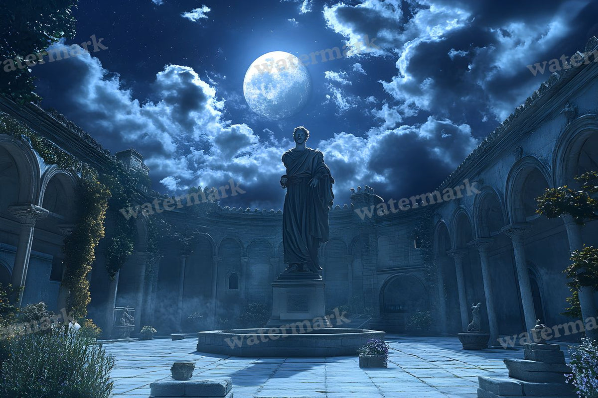 Moonlit Courtyard Scene digital photo backdrop for photo editing, preview 2