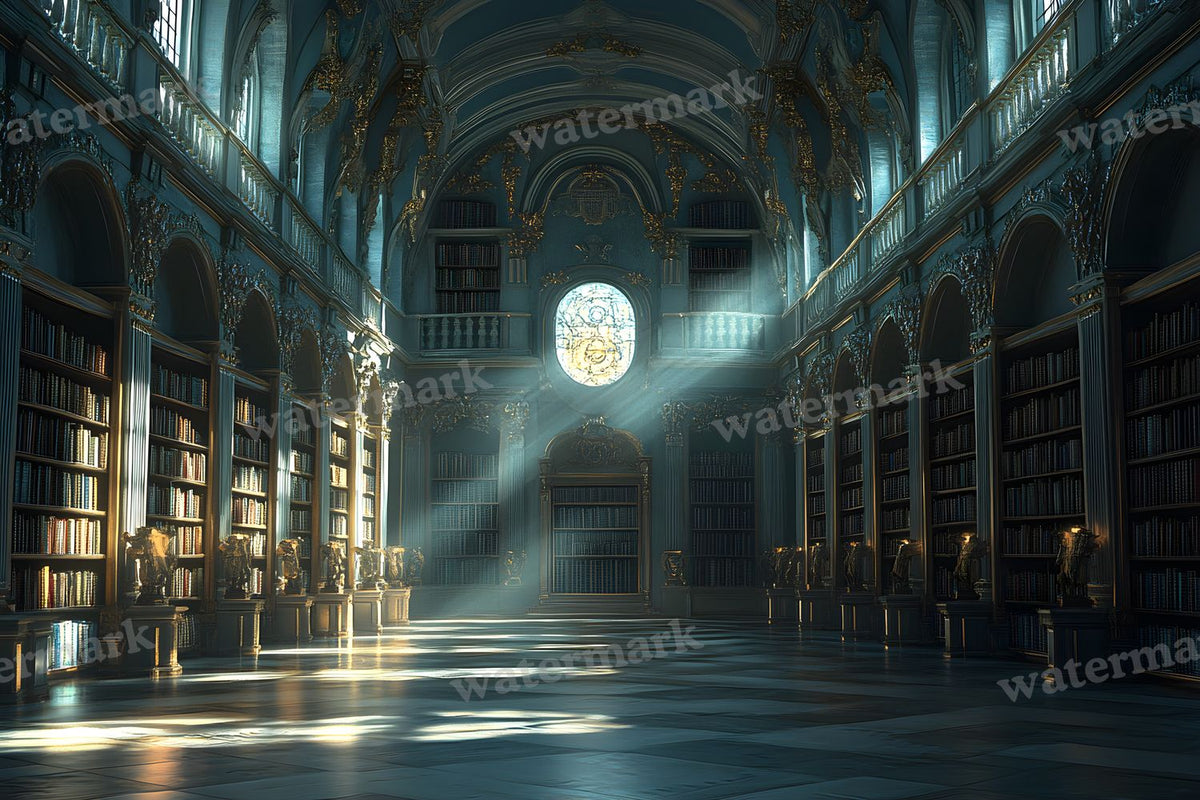 Moonlit Library Backdrop Images