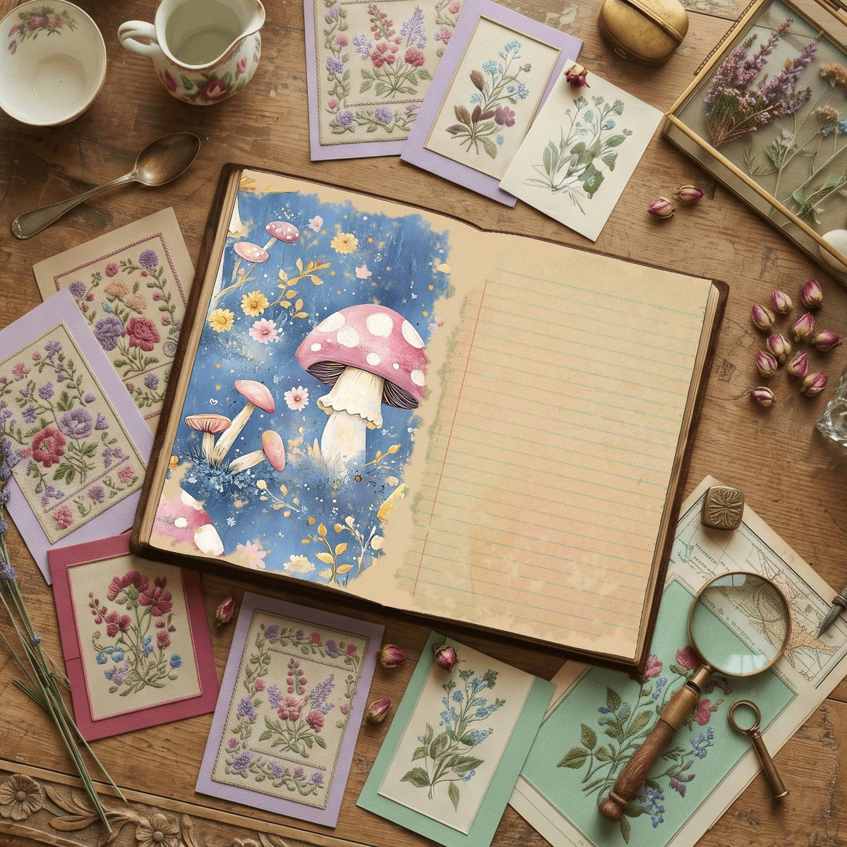 Mushroom printable junk journal paper, page preview 3