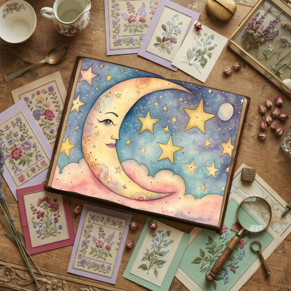 Pastel Pink Moon Digital Papers