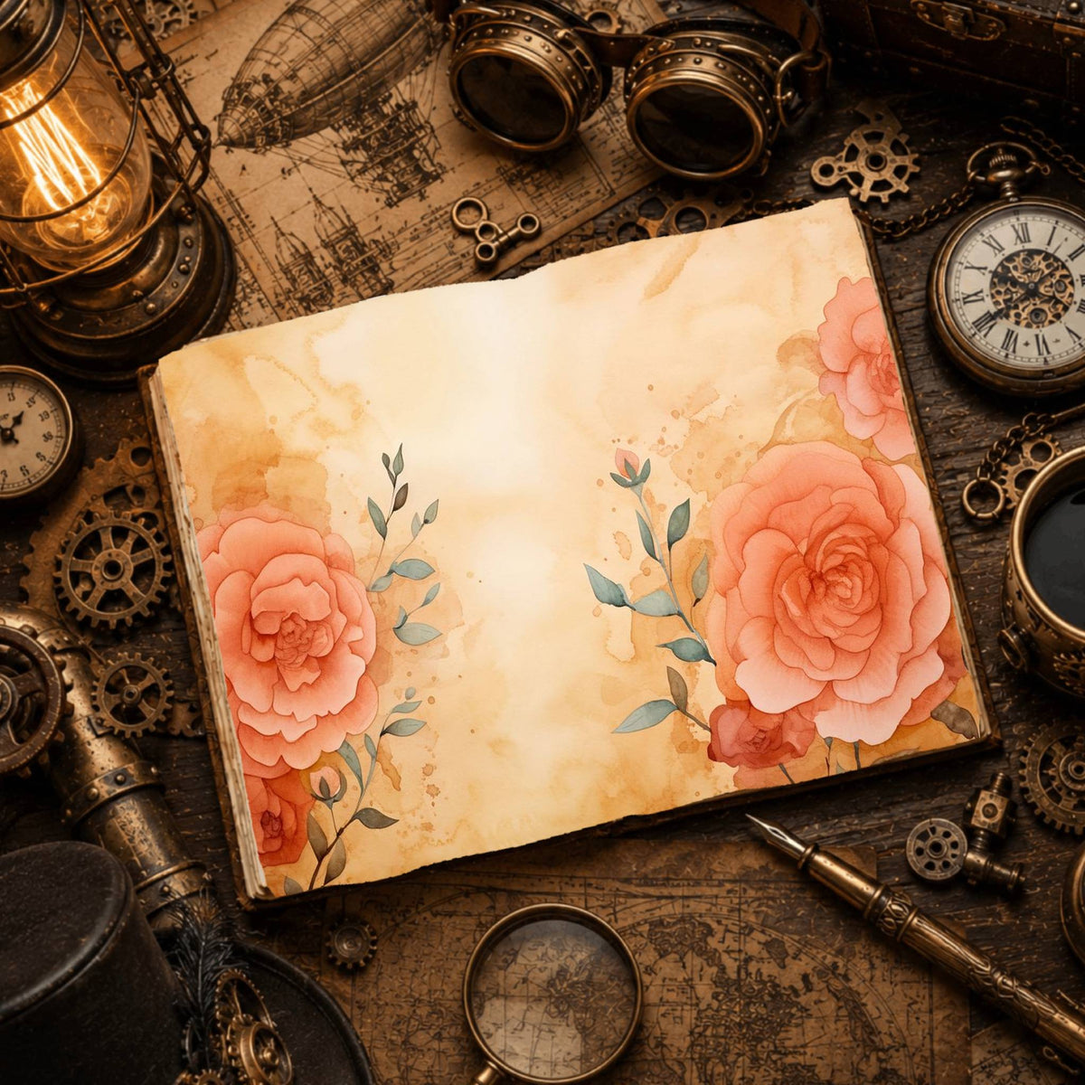Peach Roses printable junk journal paper, page preview 3