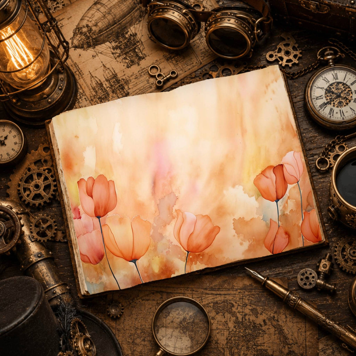 Peach Tulips Digital Papers