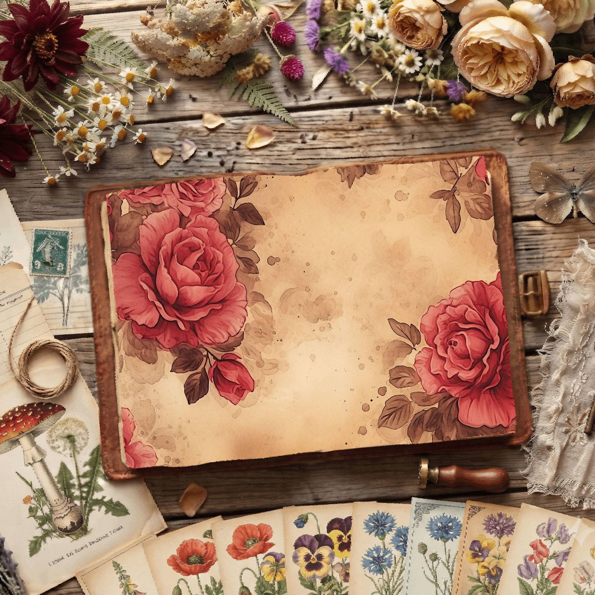 Pink Rose printable junk journal paper, page preview 3