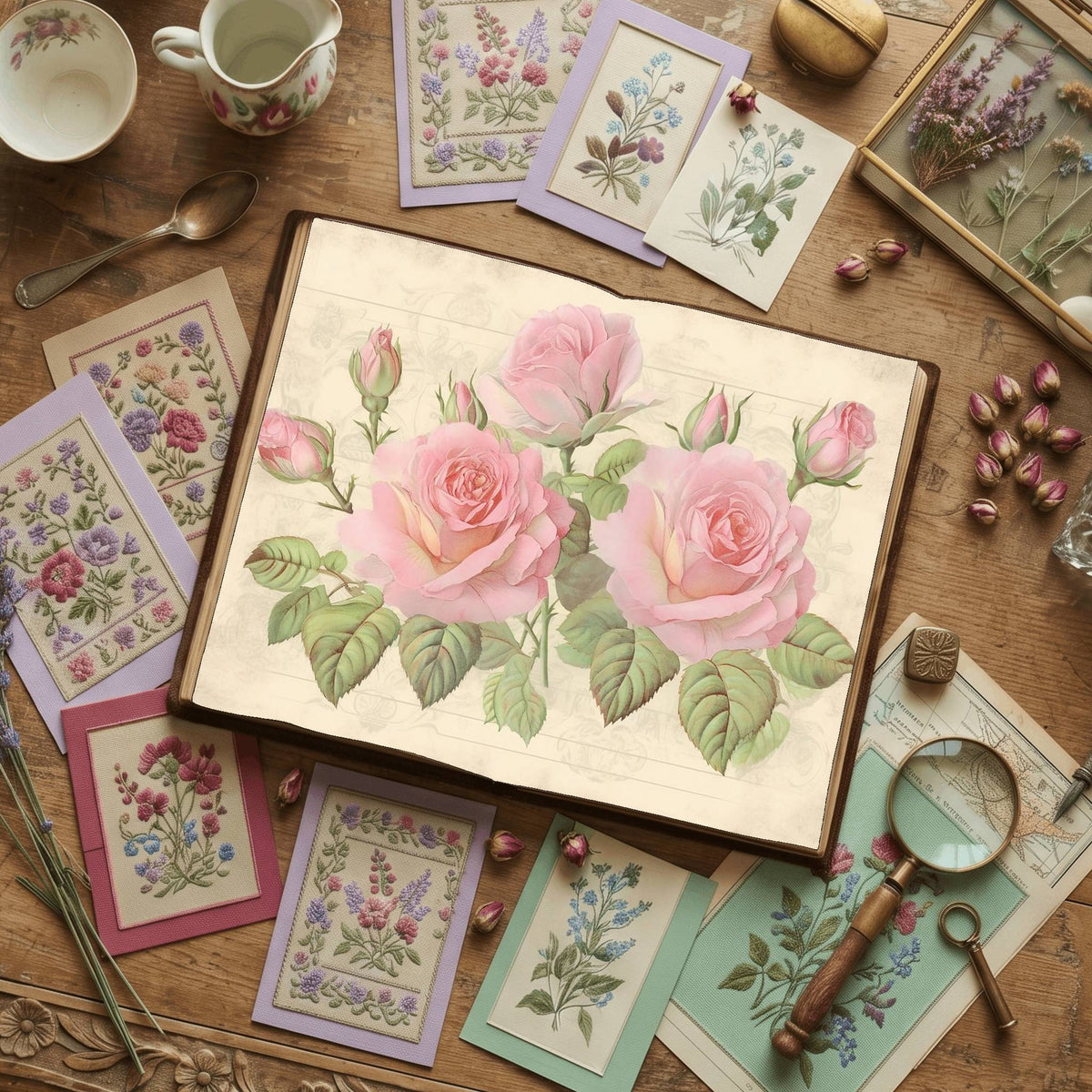 Pink Rose printable junk journal paper, page preview 3