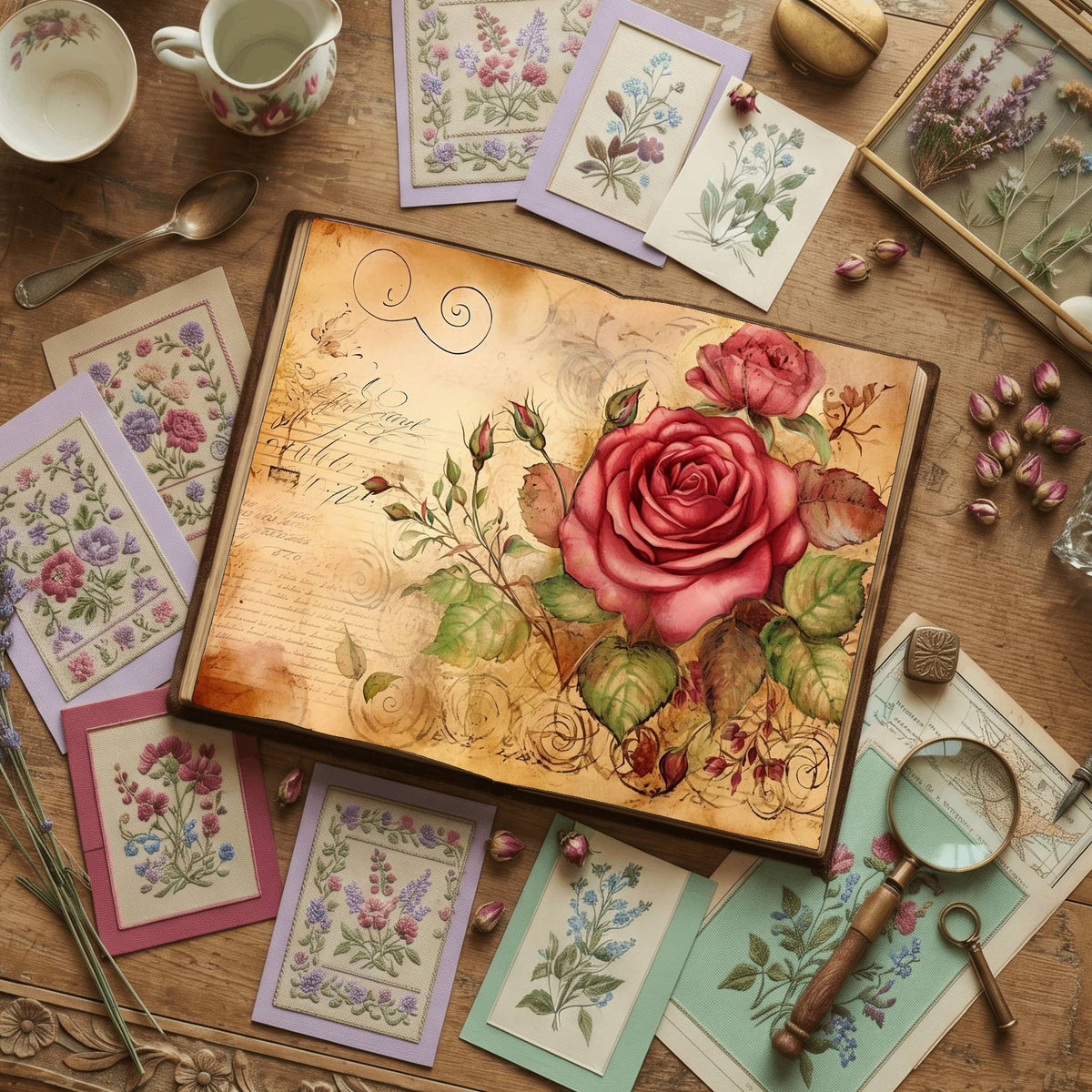 Pink Rose printable junk journal paper, page preview 3