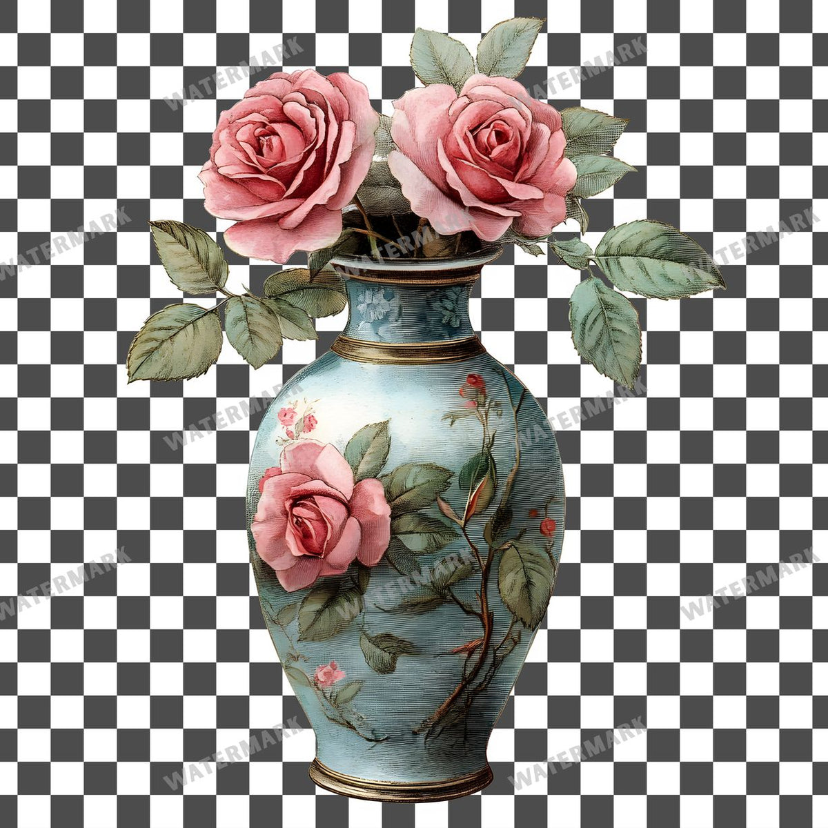 Pink Roses Vintage Style clipart PNG on a transparent background, design 3