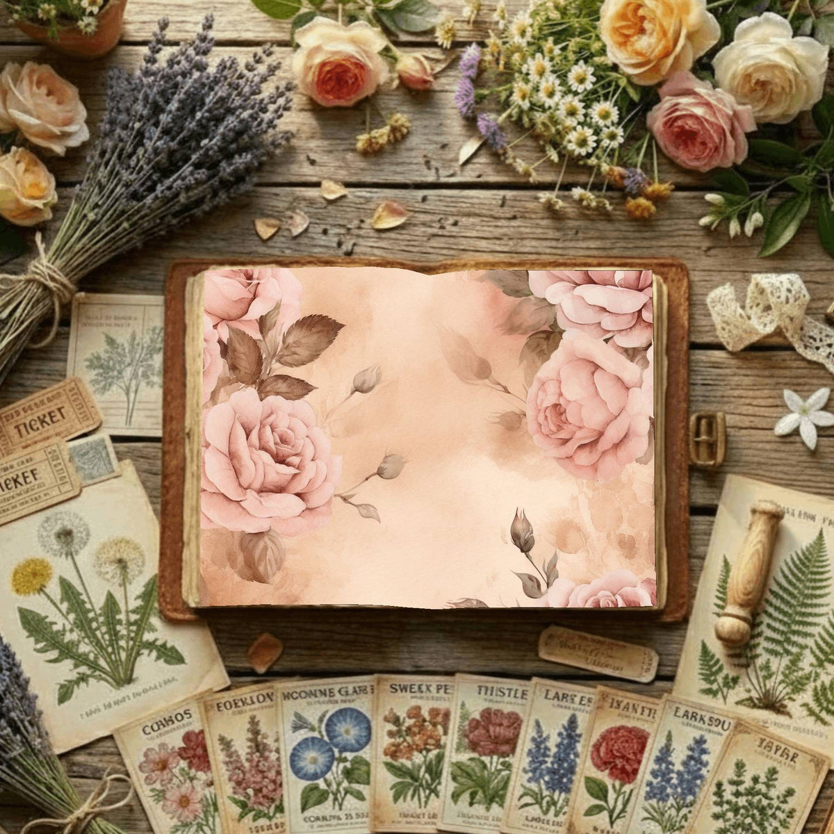 Pink Roses printable junk journal paper, page preview 3