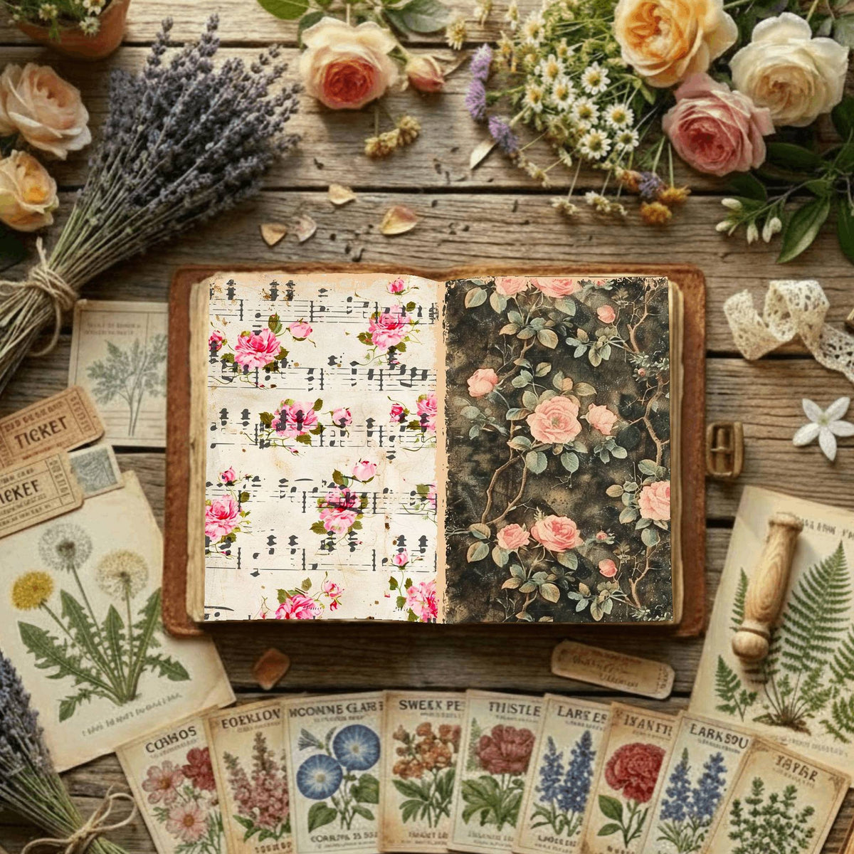 Pink Roses printable junk journal paper, page preview 3