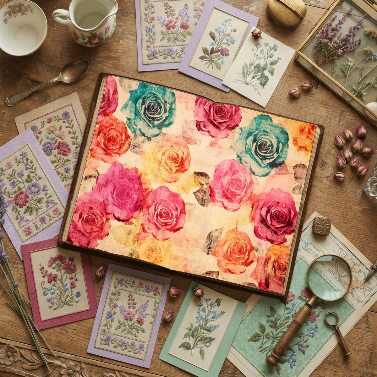 Rainbow Roses printable junk journal paper, page preview 3
