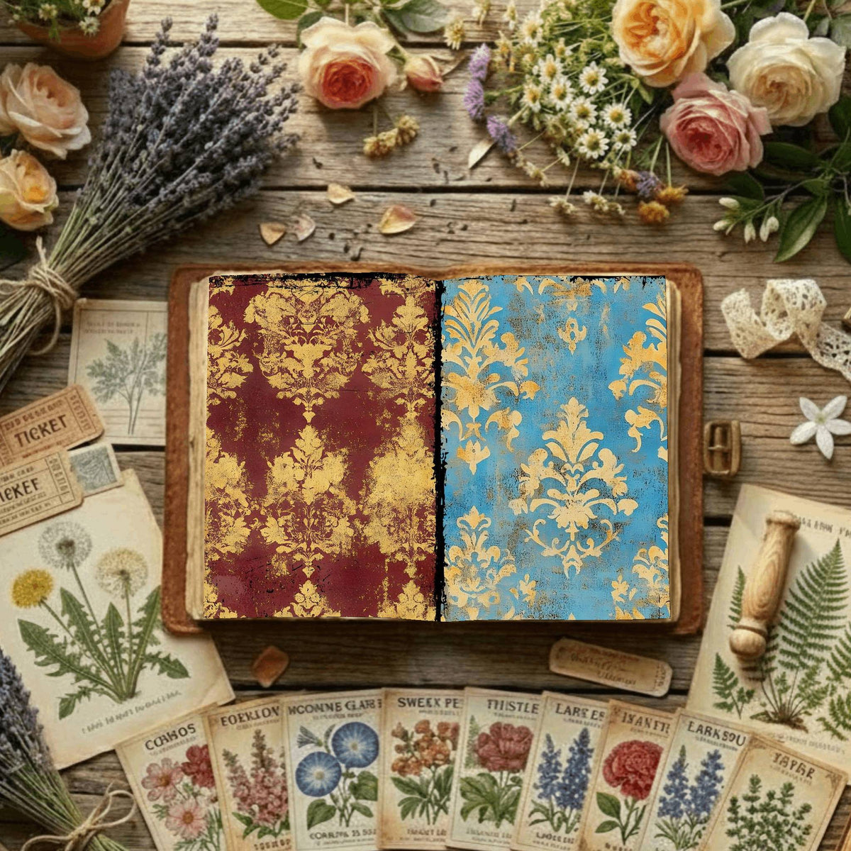 Regal Damask printable junk journal paper, page preview 3