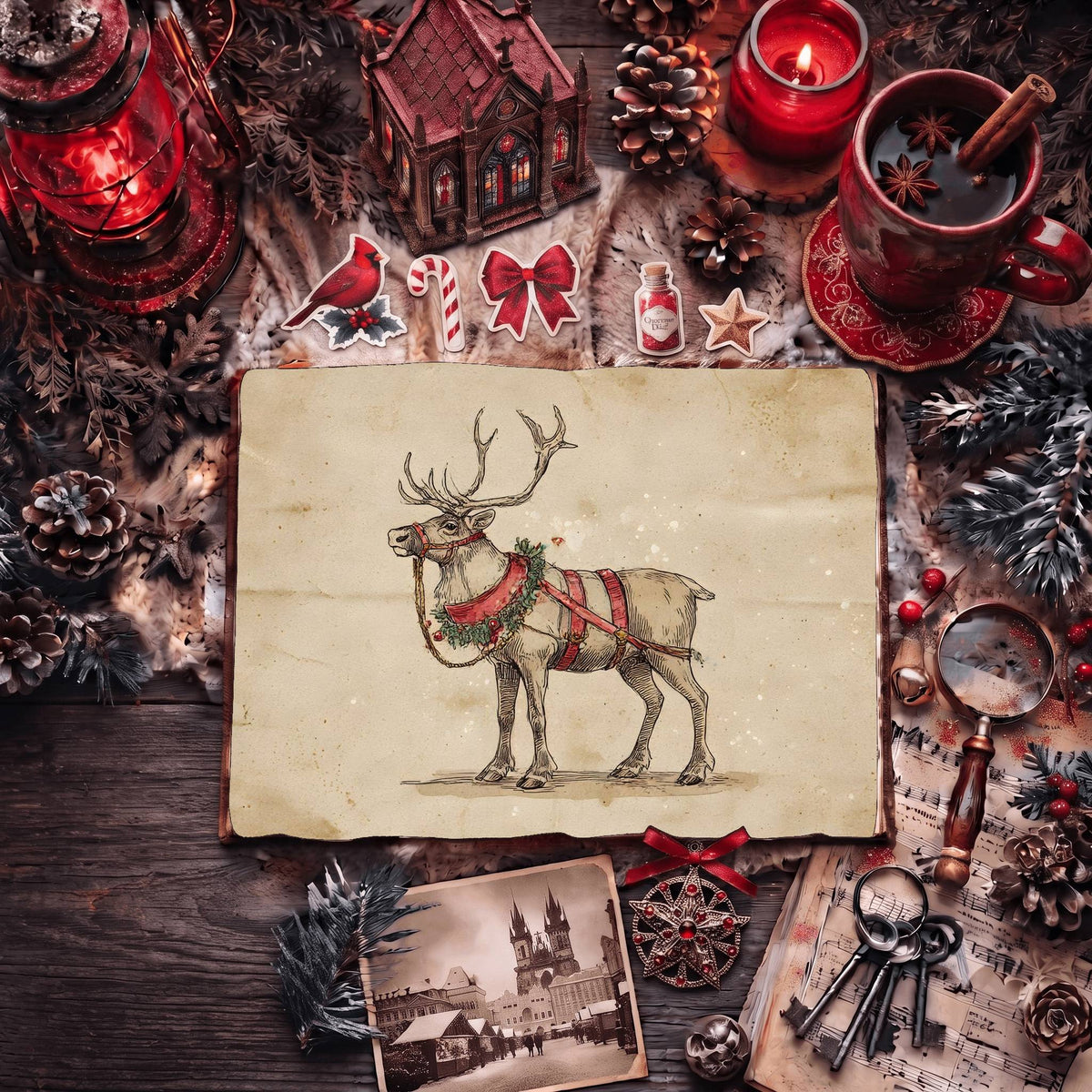Reindeer Festive Harness Digital Papers