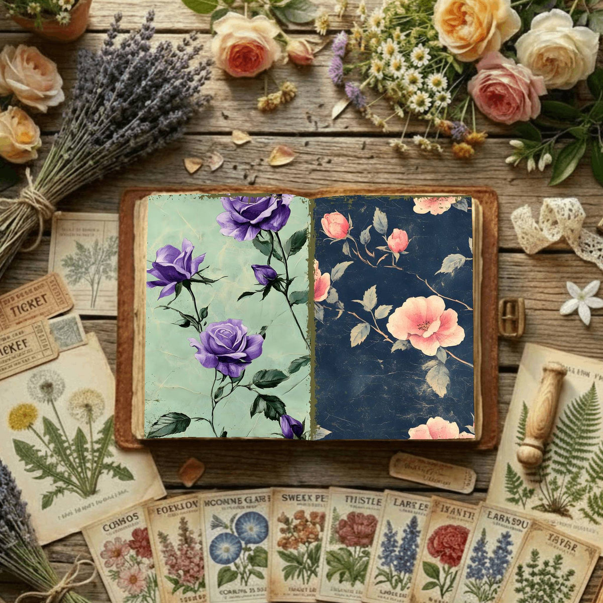 Rose printable junk journal paper, page preview 3
