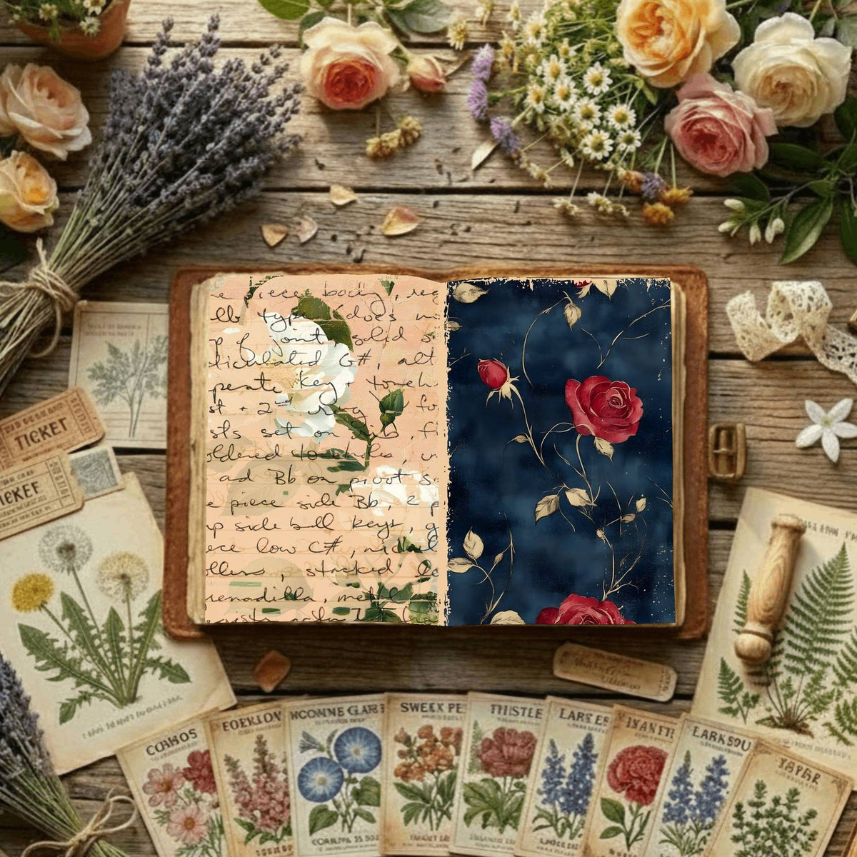 Rose printable junk journal paper, page preview 3