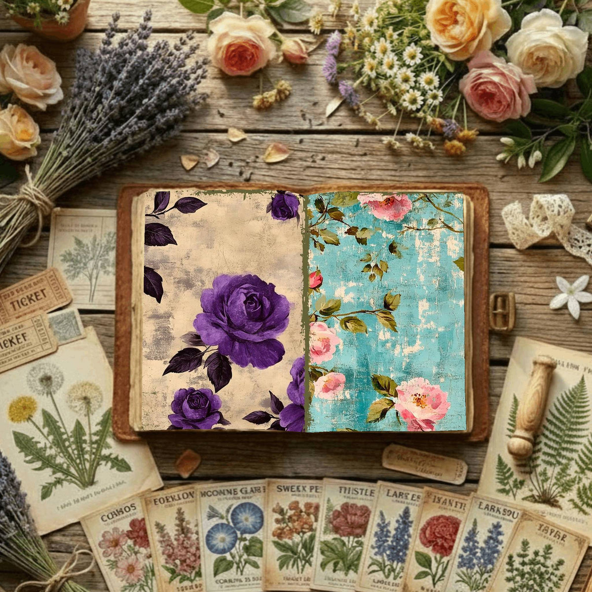 Rose printable junk journal paper, page preview 3