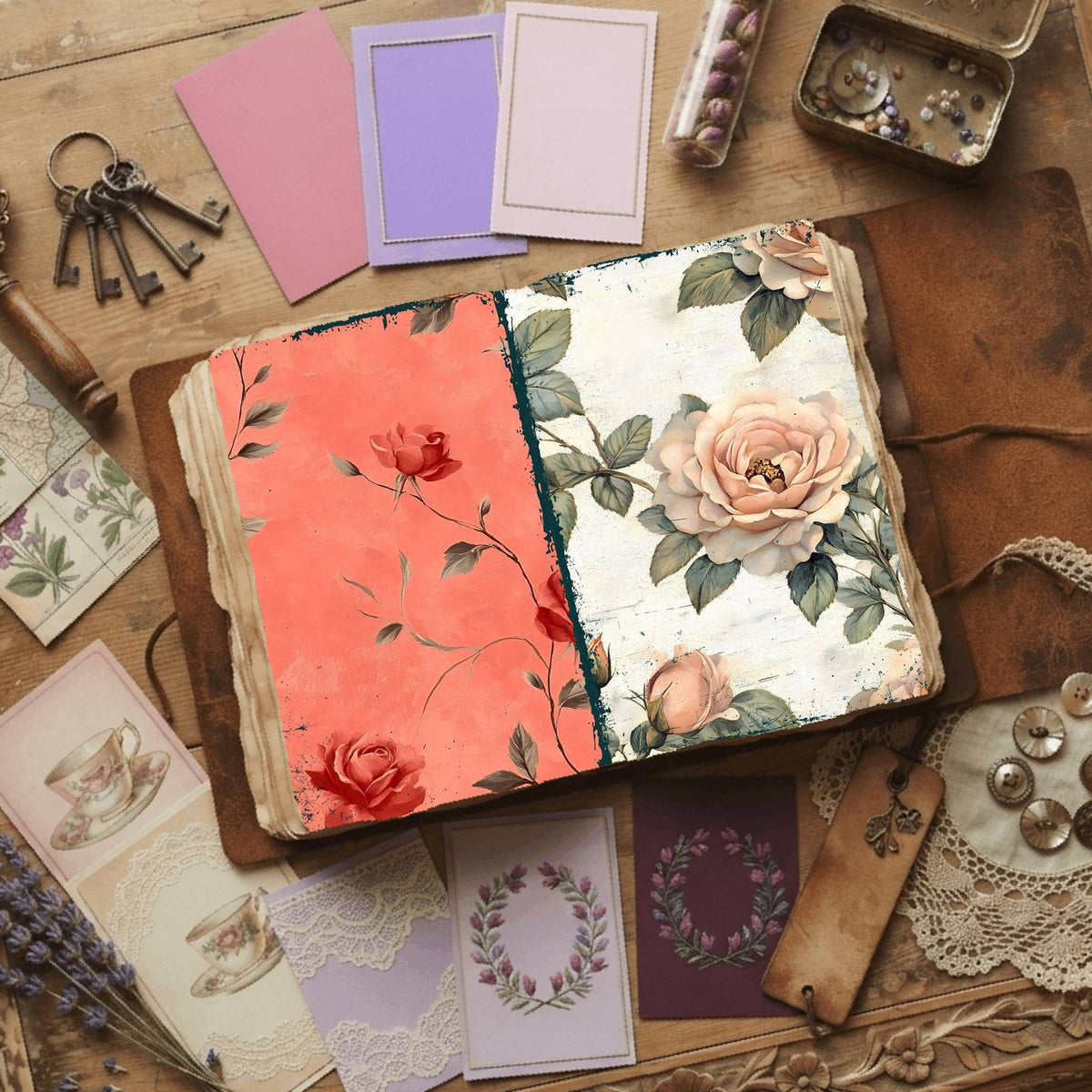 Rose printable junk journal paper, page preview 3