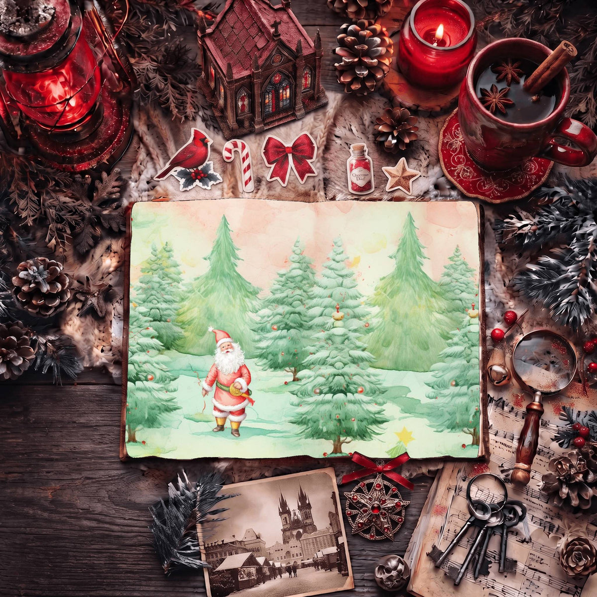 Santa Pastel Christmas printable junk journal paper, page preview 3