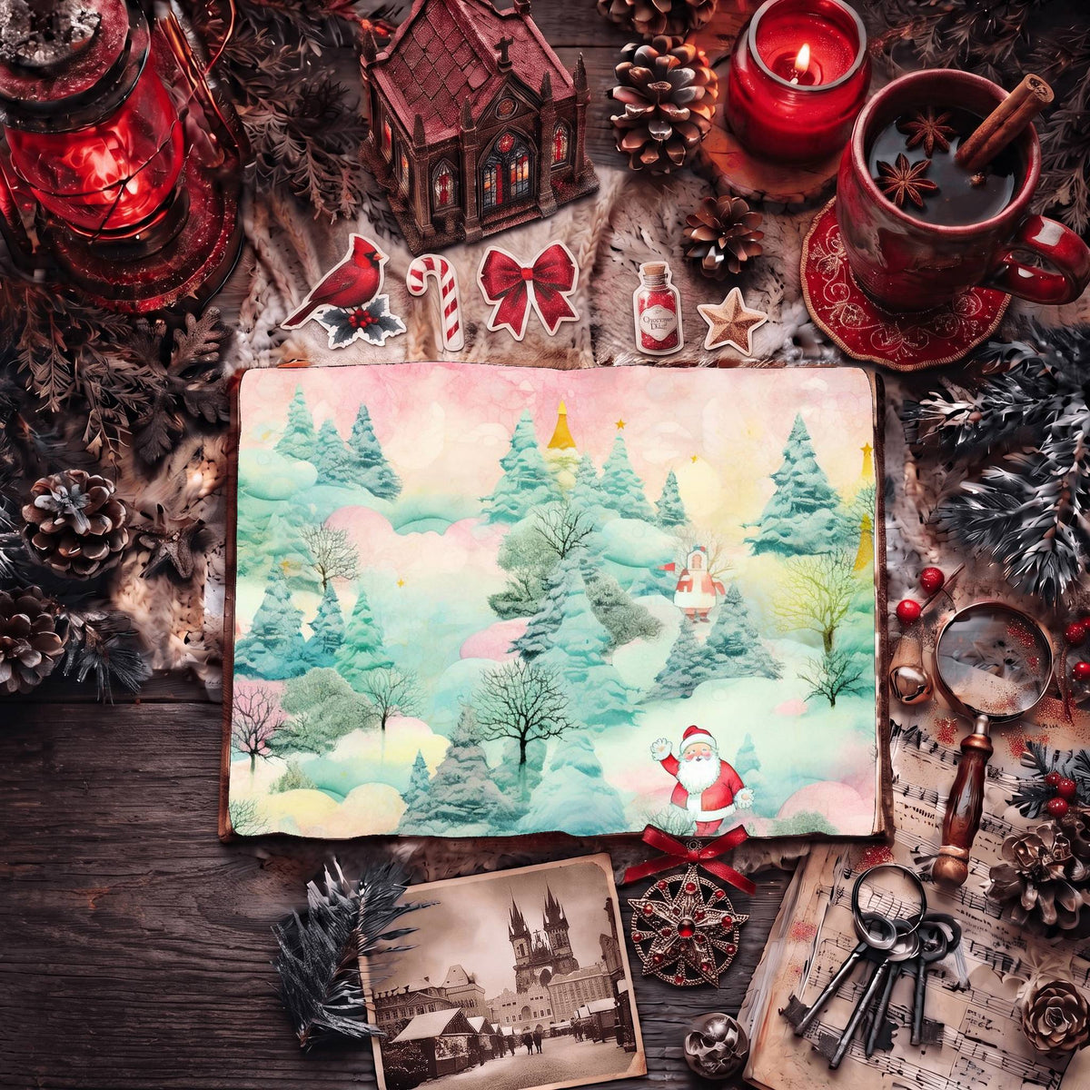 Santa Pastel Christmas printable junk journal paper, page preview 3