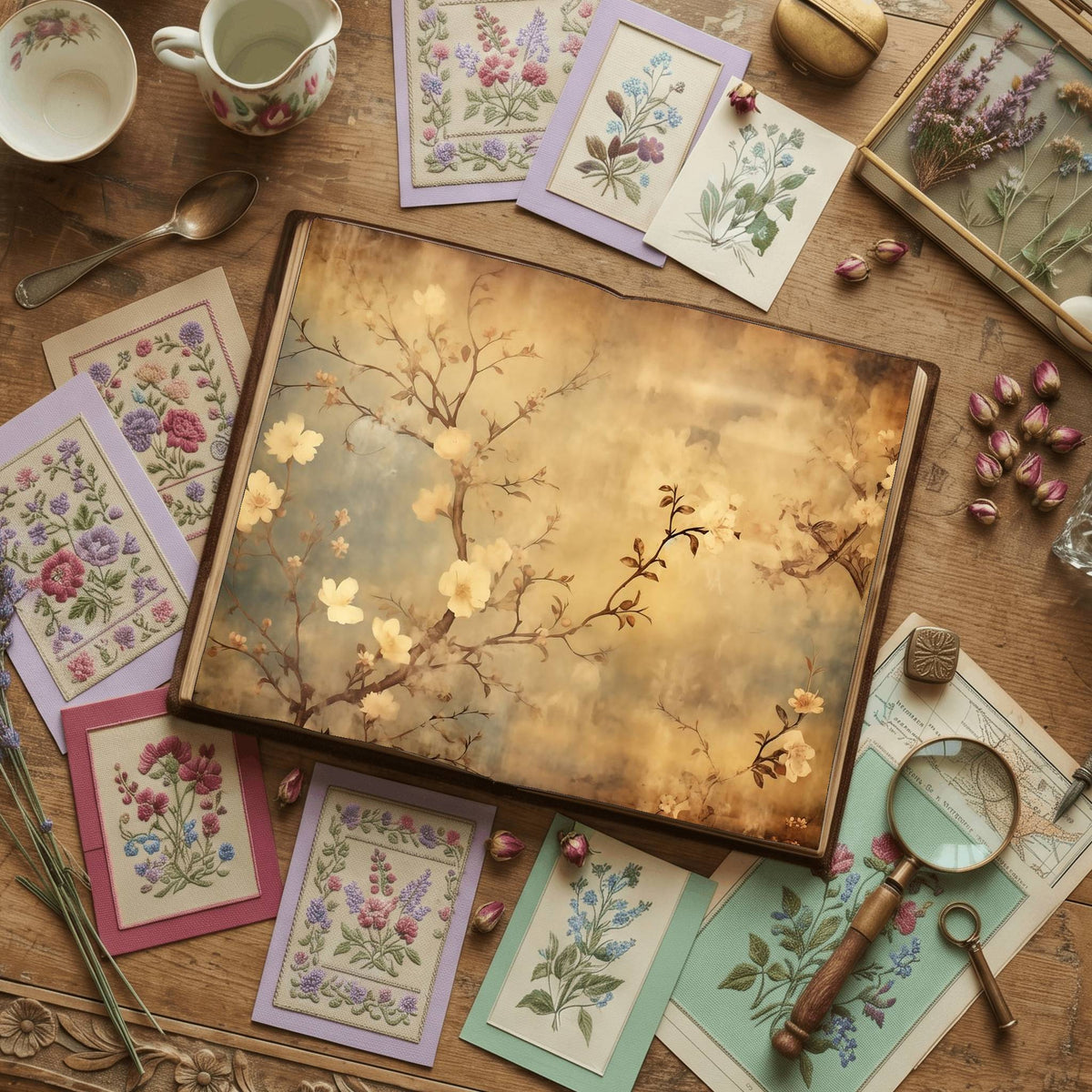 Spring Blossoms printable junk journal paper, page preview 3