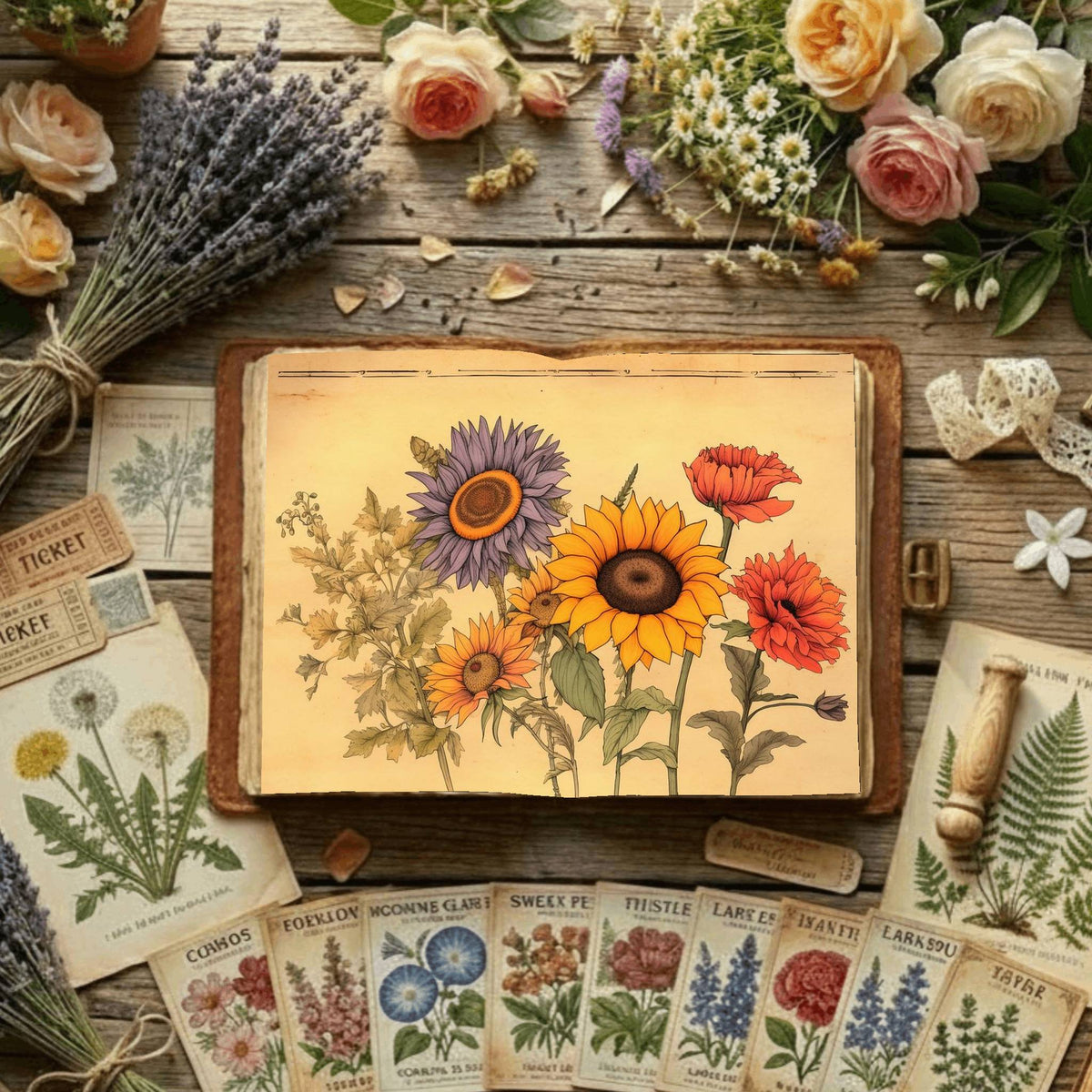 Sunflowers And Roses printable junk journal paper, page preview 3