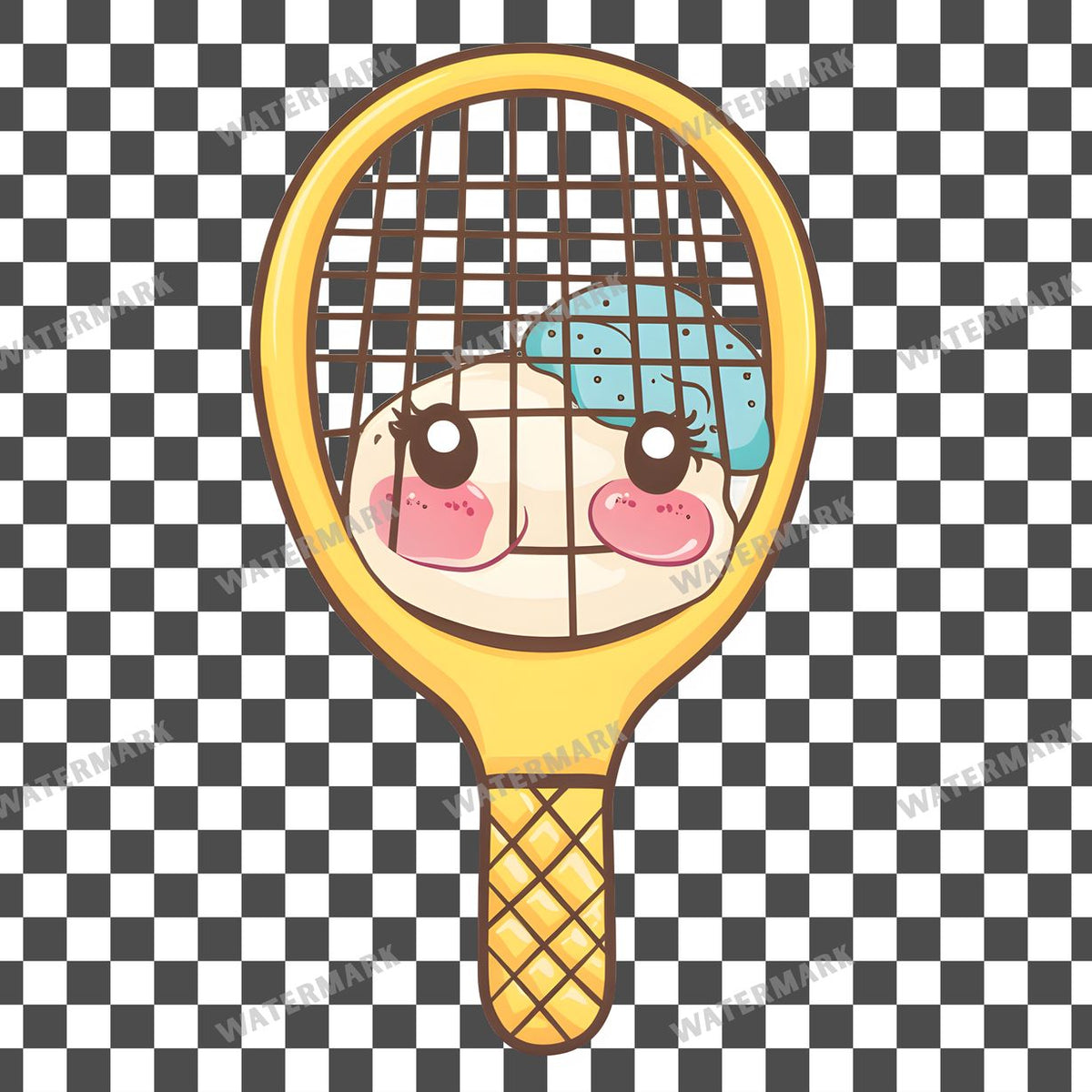 Tennis Racket Kawaii Style clipart PNG on a transparent background, design 3